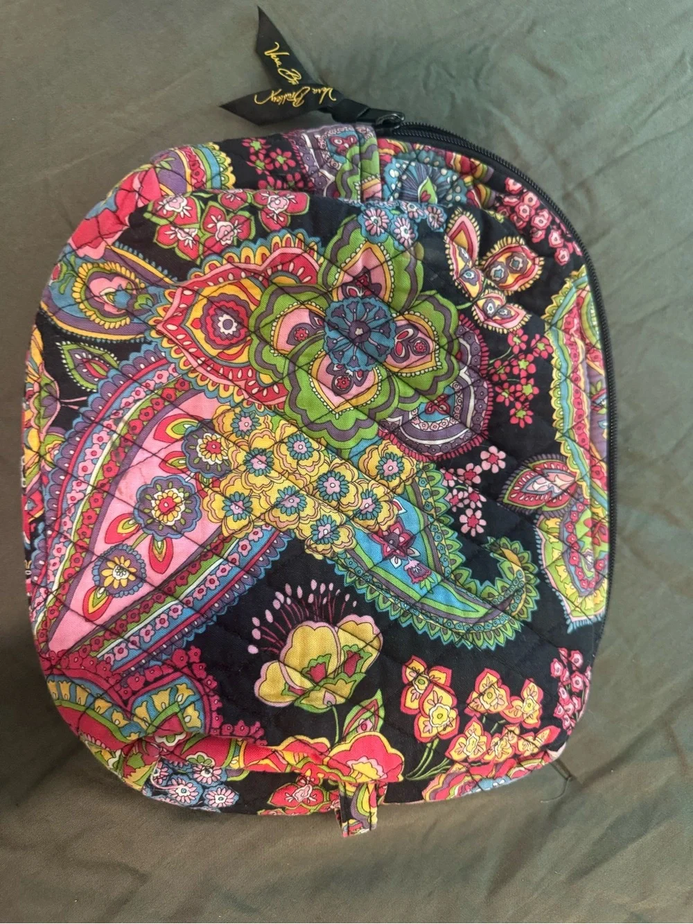 Vera Bradley Black Quilted Cosmetic Case with Bright Paisley Print
